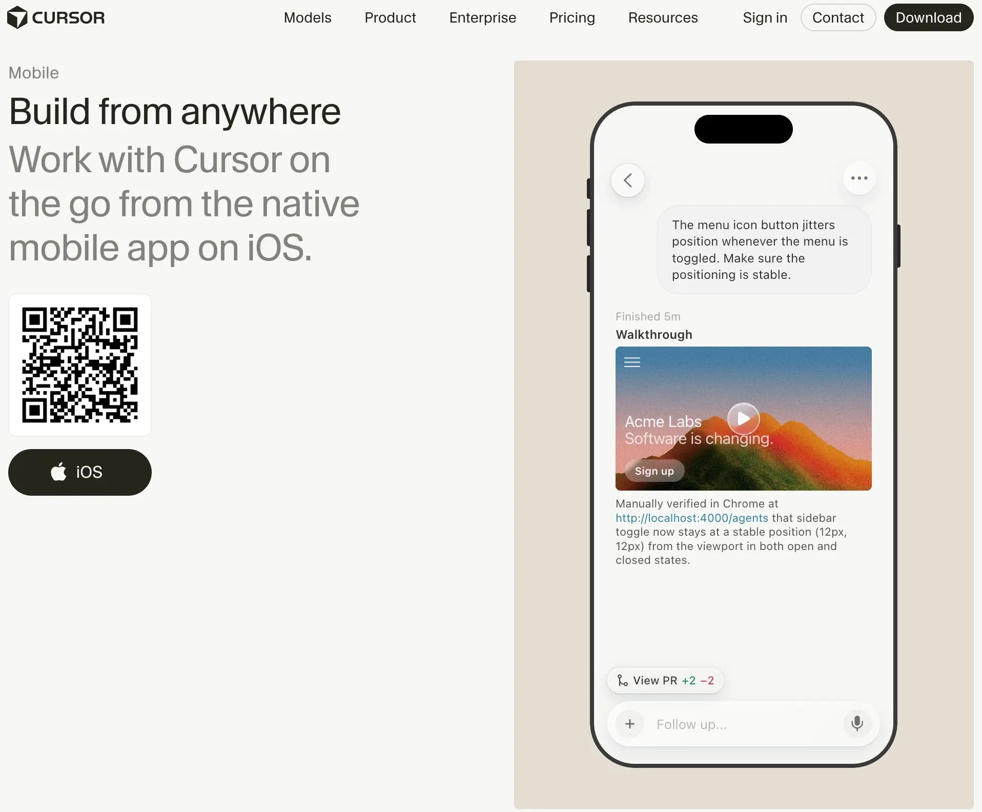 Work with Cursor on the go from the native mobile app on iOS